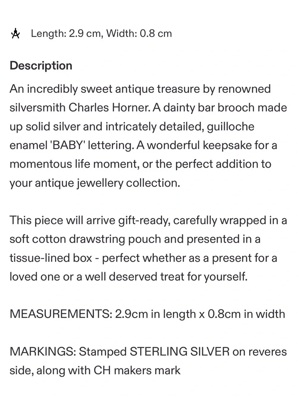 Antique Circa 1910 Sterling Silver 'BABY’ Pin Brooch